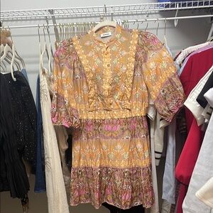 Boho Floral Tiered Mini Dress in Mustard & Pink